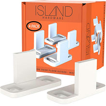 
                        
                          Load image into Gallery viewer, Sliding Closet Door Guides - White Barn Door Floor Guides (4 Pack) by Island Hardware
                        
                      