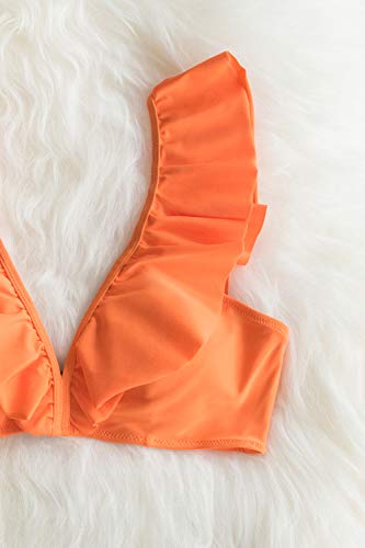 CUPSHE Women's Orange Floral Bottom Ruffle Hook Closure Bikini Set