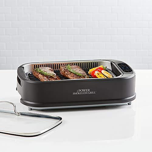 Power XL Smokeless Electric Indoor Removable Grill and Griddle Plates, Nonstick Cooking Surfaces, Glass Lid, 1500 Watt, 21X 15.4X 8.1, black - JOY2ESpree
