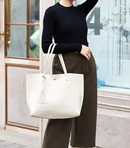 Women's Soft Faux Leather Tote Shoulder Bag from Dreubea, Big Capacity Tassel Handbag
