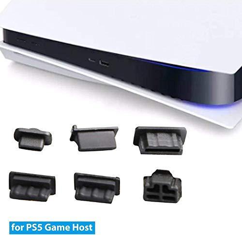 PS5 Silicone Dust Plugs Set,USB HDMI Interface Anti-dust Cover Dustproof Plug for Playstation 5 Console Accessories-6Pcs(Black) - JOY2ESpree
