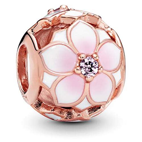 Pandora Jewelry Openwork Pink Magnolia Bloom Crystals Charm in Pandora Rose - JOY2ESpree