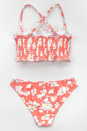 CUPSHE Women's Floral Smocked Bandeau Bikini Sets