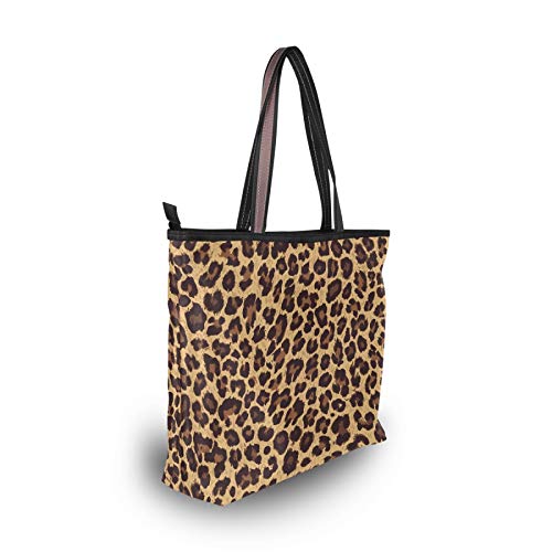 Tote Bag with Leopard Printed Elements for Women School Work Travel and Shopping (Large)