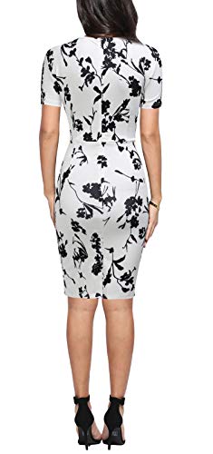 FORTRIC Women Printing Church Business Office Work Elegant Bodycon Pencil Dress