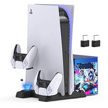 
                        
                          Load image into Gallery viewer, Upgraded Vertical Stand with Cooling Fans for PS5 Disc/Digital Edition Console - JOY2ESpree
                        
                      