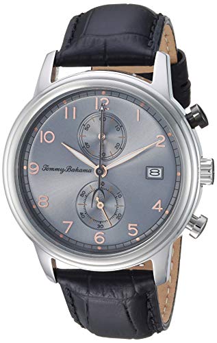 Tommy Bahama Men's Stainless Steel Japanese-Quartz Leather Calfskin Strap, Black, 20.7 Casual Watch (Model: 37TB00092-01)