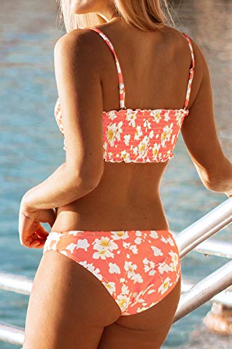 CUPSHE Women's Floral Smocked Bandeau Bikini Sets