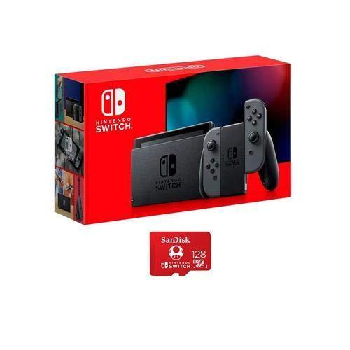 Nintendo 32GB Switch with Gray Joy-Con Controllers - with SanDisk 128GB UHS-I microSDXC Memory Card for The Switch - JOY2ESpree