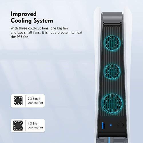 KIWISMART PS5 Accessories Cooling Fan with External USB, 3 Fans Cooler Compatible with PS5 Digital Edition/Ultra HD for PS5 Console - JOY2ESpree