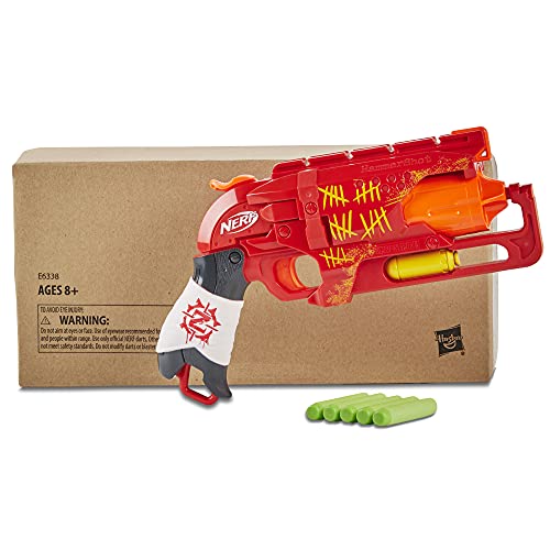 NERF Zombie Strike Hammershot Blaster -- Pull-Back Hammer-Blasting Action, 5 Official Zombie Strike Darts -- Red Color Scheme (Amazon Exclusive)