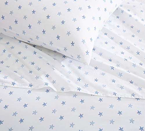 Tommy Bahama | Starfish Treasure Collection | Bed Sheet Set - Crisp & Cool 100% Washed Cotton Lightweight Bedding, Queen, Blue