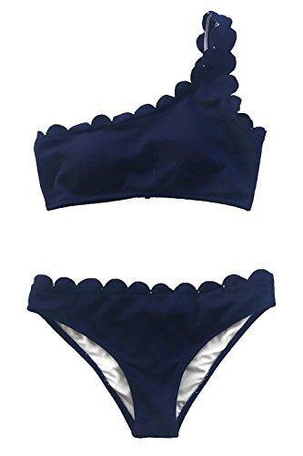 CUPSHE Women's Solid Wavy Edge One-Shoulder Bikini Set Rain of Petals - JOY2ESpree