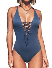 
                        
                          गैलरी व्यूवर में इमेज लोड करें, CUPSHE Women's Solid Color V Neck Lace Up One Piece Swimsuit
                        
                      
