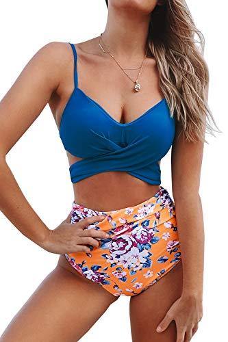 CUPSHE Women's High Waist Bikini Swimsuit Floral Print Tie Two Piece Bathing Suit - JOY2ESpree