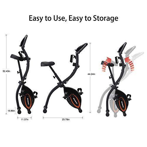 ECHANFIT Indoor Cycling Bike Folding Magnetic Exercise Upright Bike Stationary with 16 Levels Resistance Arm Training Bands and Electronic Display - JOY2ESpree