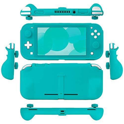Orzly Grip Case for Nintendo Switch Lite – Case with Comfort Padded Hand Grips, Kickstand, Pack of Thumb Grips - Turquoise Blue - JOY2ESpree