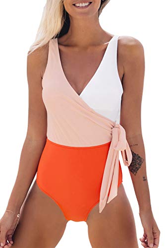 CUPSHE Women's One Piece Swimsuit Knotted Color Block Bathing Suit