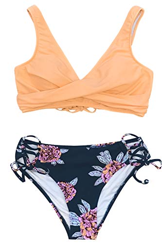 CUPSHE Women's Bikini Swimsuit Floral Print Lace Up Two Piece Bathing Suit