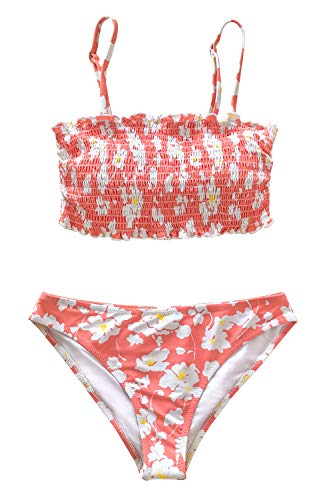 CUPSHE Women's Floral Smocked Bandeau Bikini Sets