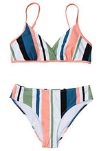 
                        
                          Muat gambar ke penampil Galeri, CUPSHE Women's Striped Back Hook Closure Bikini Adjustable Straps Swimsuit
                        
                      