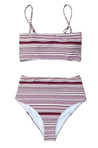 CUPSHE Women's Stripe Reversible Bandeau Top High Waisted Bikini