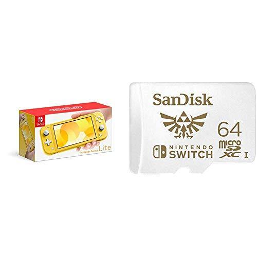Nintendo Switch Lite - Yellow with SanDisk 64GB MicroSDXC UHS-I Card for Nintendo Switch - JOY2ESpree