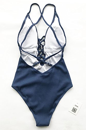 CUPSHE Women's Solid Color V Neck Lace Up One Piece Swimsuit