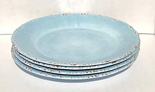 Tommy Bahama 100% Melamine 4-Dinner Plates (11” Diameter) RUSTIC CRACKLE LIGHT BLUE