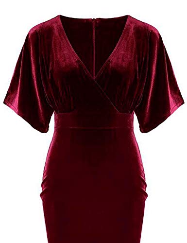 GownTown 1950s Style Butterfly Sleeve Velvet Pencil Dress