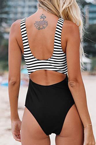 CUPSHE Women’s One Piece Swimsuit Stripe Cutout Bathing Suit - JOY2ESpree