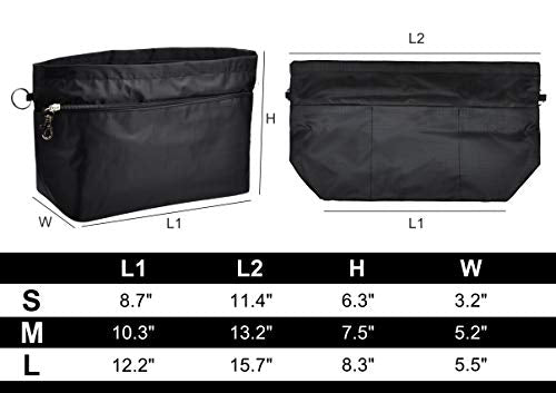 Vercord Purse Organizer Insert Bag Tote Handbags Pocketbook Inserts Organizers Zipper 11 Pockets Black Medium