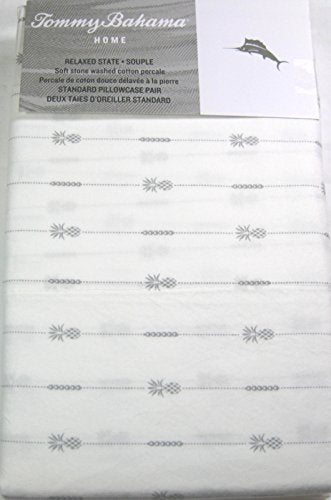 Tommy Bahama Standard Pillowcases Relaxed State Pineapple Pinstripe 100% Cotton Percale 2Pk.