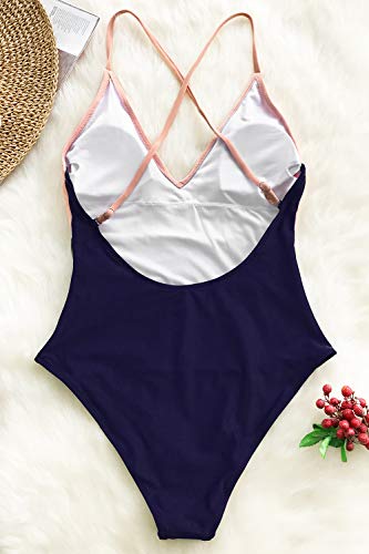 CUPSHE Women's One Piece Swimsuit V Neck Cross Back Color Block Beach Swimwear Bathing Suits