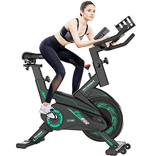 Pooboo Indoor Cycling Bike Belt Drive Exercise Bike Stationary with Comfortable Seat Cushion, Tablet Holder and LCD Monitor for Home Workout - JOY2ESpree