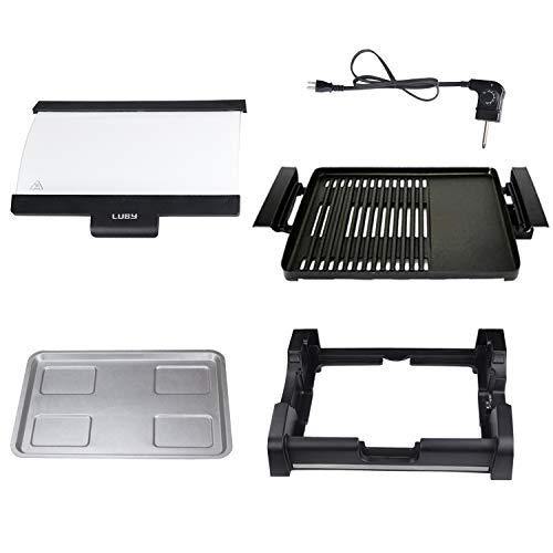 Luby Griddle with Removable Glass Lid & Drip Tray,Non-Stick Cooking Surface & Adjustable Temperature Knob,Indoor Outdoor Used, Dishwasher Safe, Black - JOY2ESpree