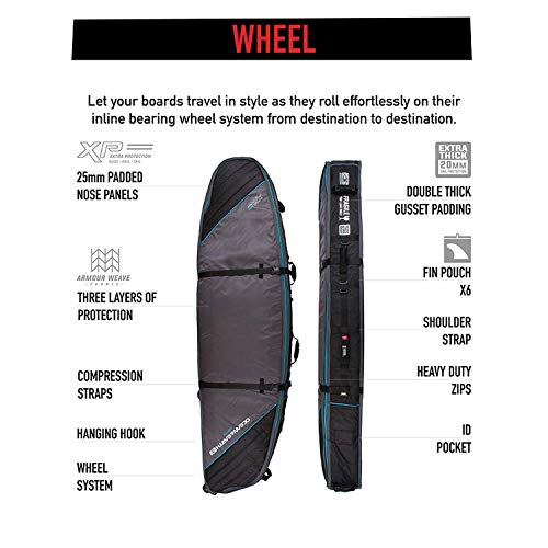 Ocean & Earth - Triple Wheel ShortBoard/Fish Cover 6'0" - Black/Red/Grey