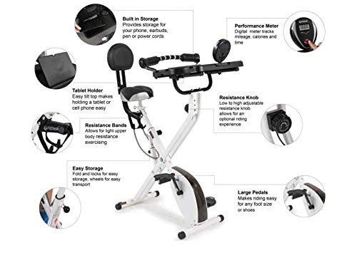 FitDesk Bike Desk 3.0 - Folding Stationary Exercise Bicycle Desk with Massage Bar & Work Out Bands - JOY2ESpree
