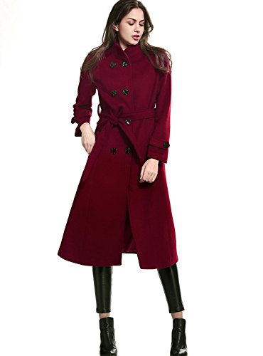 Escalier Women's Wool Trench Coat Winter Double-Breasted Jacket with Belts