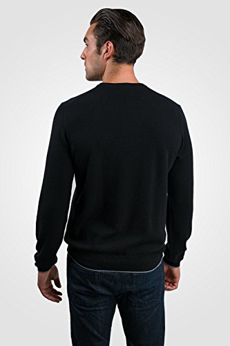 JENNIE LIU Men's 100% Cashmere Long Sleeve Crewneck Sweater (Medium, Black)