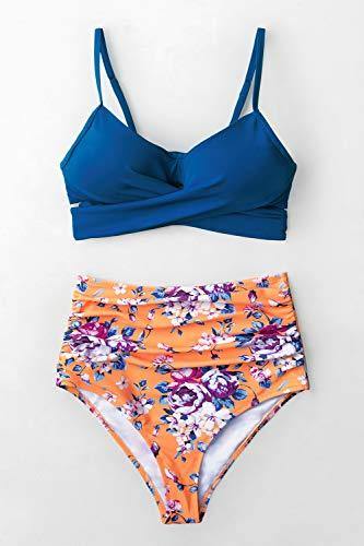 CUPSHE Women's High Waist Bikini Swimsuit Floral Print Tie Two Piece Bathing Suit - JOY2ESpree