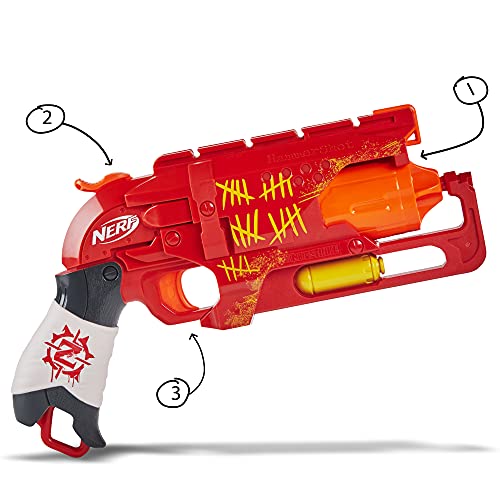 NERF Zombie Strike Hammershot Blaster -- Pull-Back Hammer-Blasting Action, 5 Official Zombie Strike Darts -- Red Color Scheme (Amazon Exclusive)