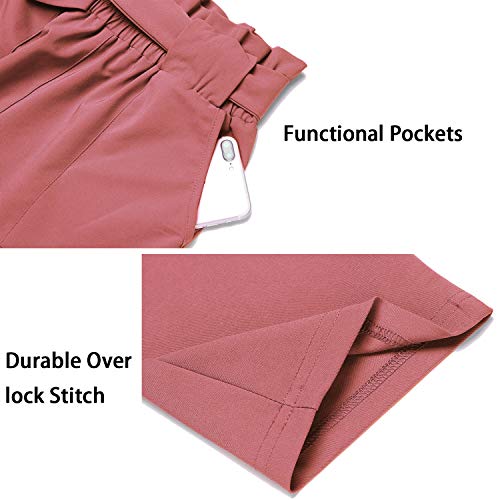 Freeprance Women's Pants Casual Trouser Paper Bag Pants Elastic Waist Slim Pockets