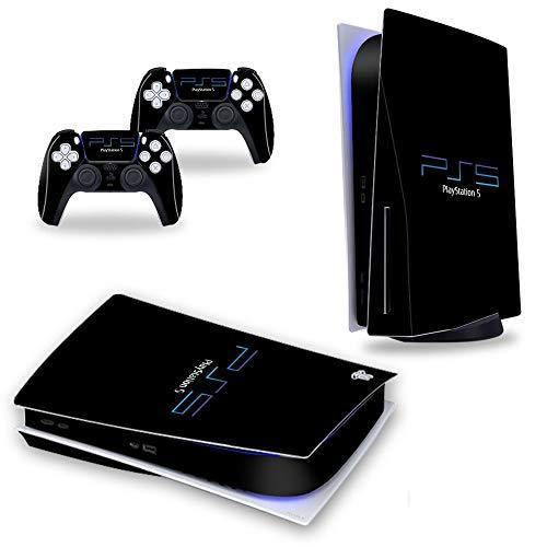 PS5 Black Skin Vinyl Sticker Dustproof Anti-Scratch PS5 Skin Wrap for Playstation 5 Disc Version Console and Dualsense 5 Controllers - PS2 Edition - JOY2ESpree