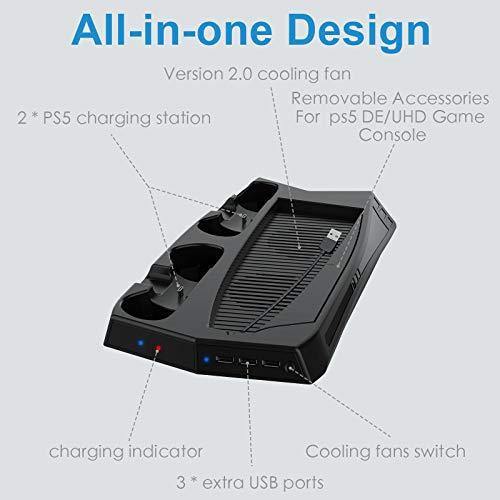 ANBIC PS5 Cooling Station, PS5 Controller Charging Station Vertical Charger Stand with Cooling Fan and USB Extra Ports - JOY2ESpree