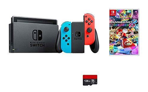 Nintendo Switch 5 Items Bundle: Nintendo Switch 32GB Console with Neon Red and Blue Joy-Con - JOY2ESpree