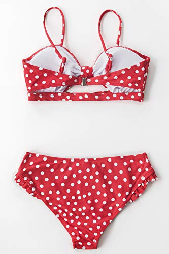 CUPSHE Women's Red Polka Dot Cutout Ruffles Back Hook Closure Bikini Sets