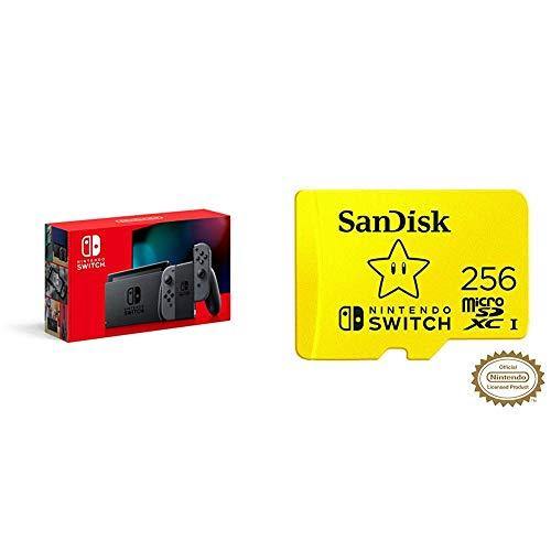 Nintendo Switch with Gray Joy‑Con - HAC-001(-01) + SanDisk 256GB MicroSDXC UHS-I Card - JOY2ESpree