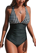 
                        
                          Load image into Gallery viewer, CUPSHE Women's One Piece Swimsuit V Neck Tummy Control Cross Back Vintage Swimwear Bathing Suits
                        
                      