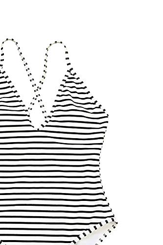 CUPSHE Women's One Piece Swimsuit Striped Scoop Neck Cross Back Beach Swimwear Bathing Suits
